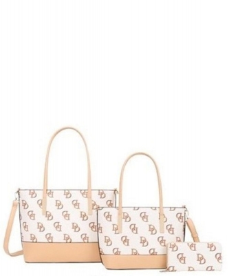 3in1 CLASSIC Monogram D Set of 2 TOTES & Wallet DD8557S WHITE